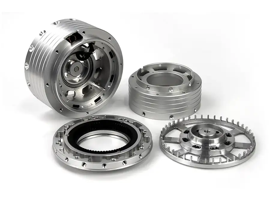 Set of machined aluminium parts for one assembly